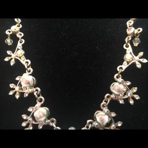 Rhinestone and Rose Chandelier Necklace